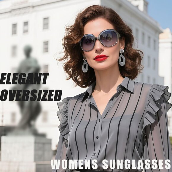 Women\'s Blue Pink Trendy Polarized Large Driving Sun Glasses UV Protective main image 5